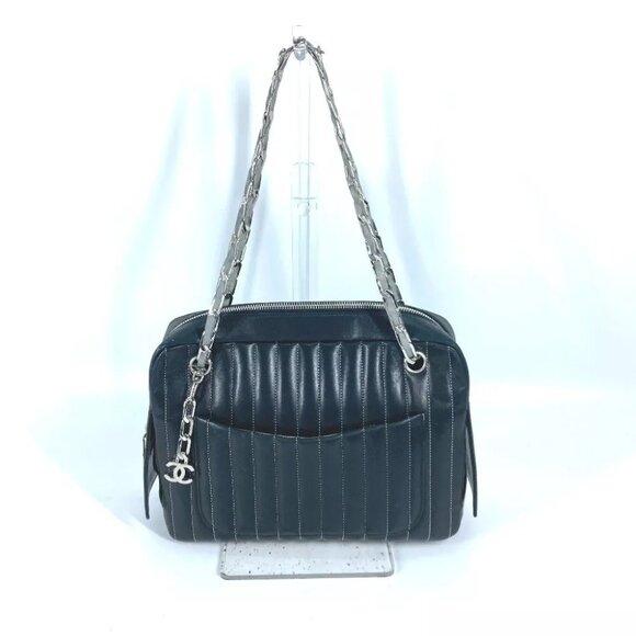 CHANEL shoulder bag Mademoiselle Double Chain Shoulder Bag Leather Black/Silver - Picture 1 of 16